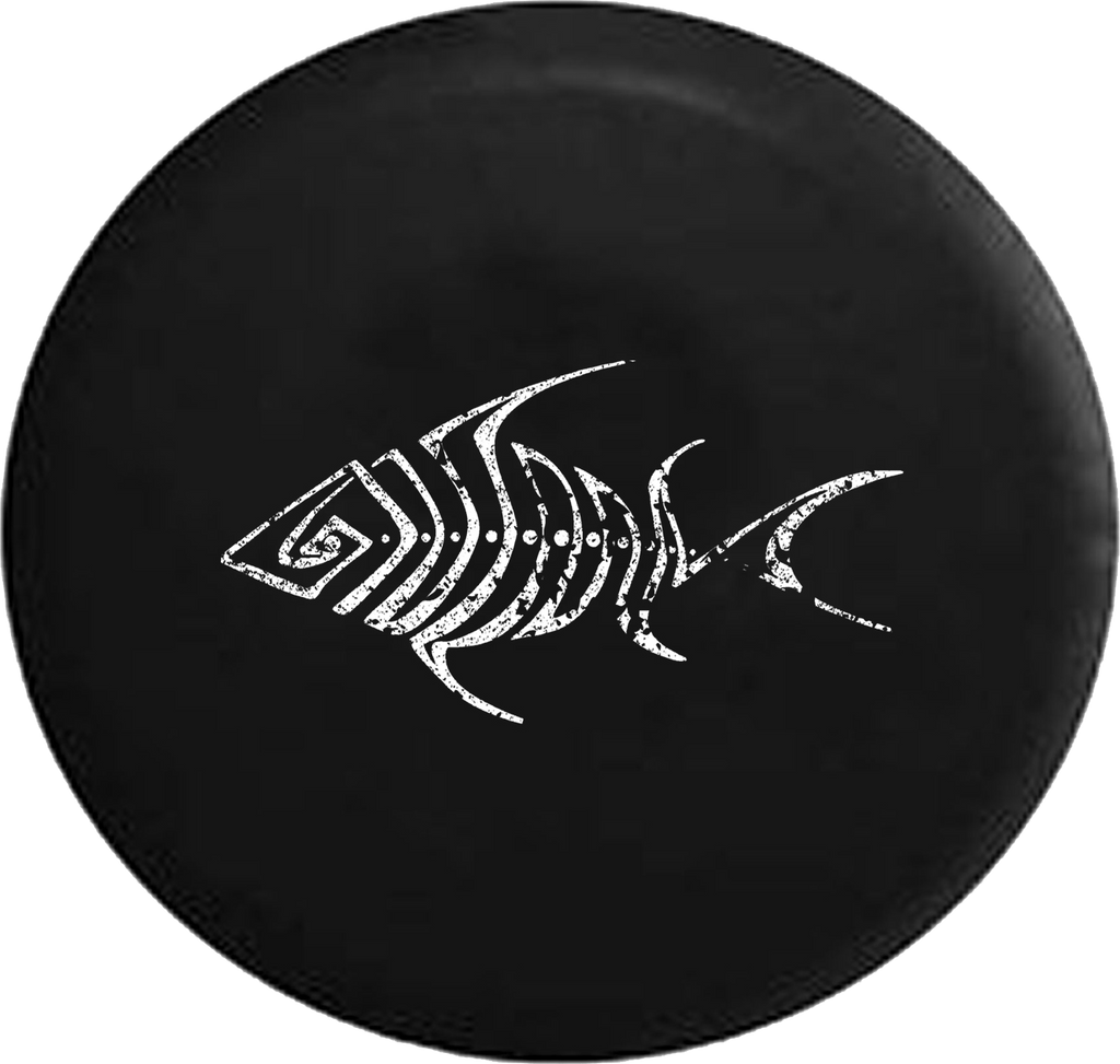 Jeep Liberty Tire Cover With Distressed Tribal Bone Fish Print (Liberty 02-12)