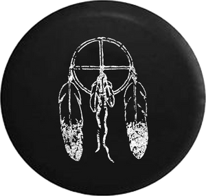 Distressed - American Indian Dream Catcher Feathers Jeep Camper Spare Tire Cover T064 35 inch