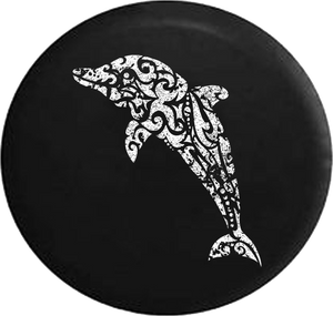 Distressed - Dolphin Tribal Beach Sea Life Trailer Jeep Camper Spare Tire Cover T143 35 inch