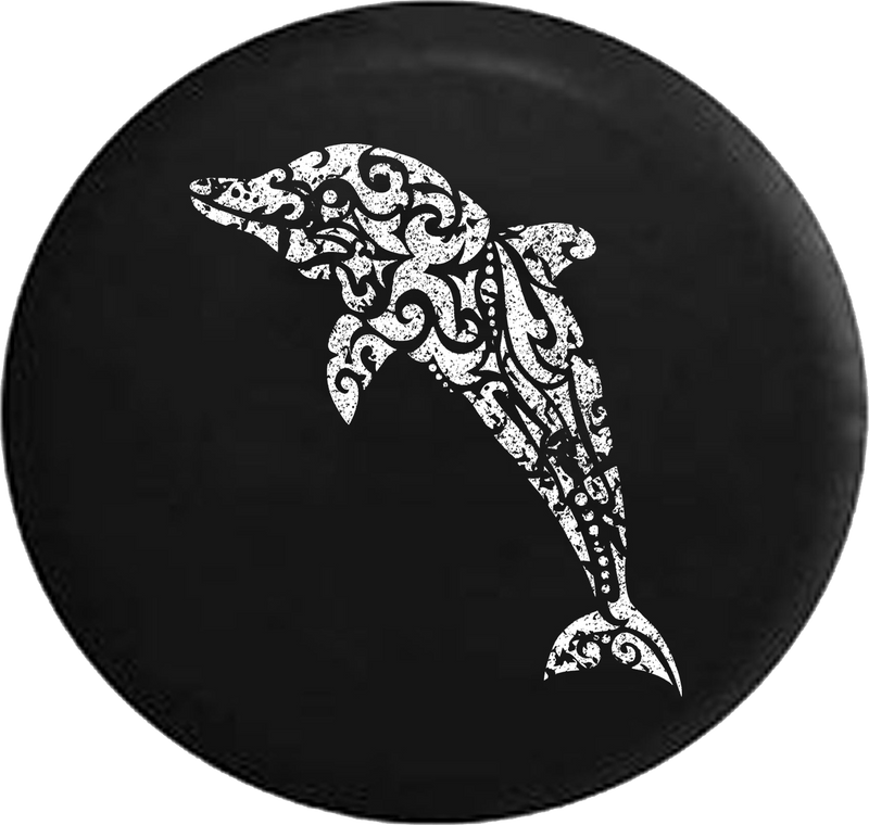 Distressed - Dolphin Tribal Beach Sea Life Trailer Jeep Camper Spare Tire Cover T143 35 inch