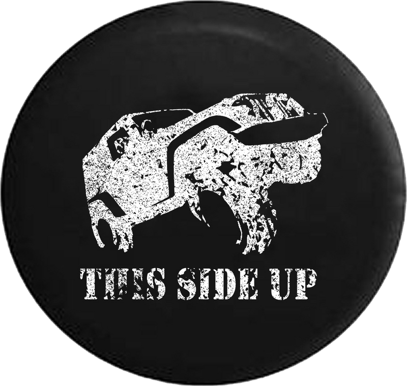 Distressed - This Side Up Wrangler Off Road Jeep Camper Spare Tire Cover U122 35 inch