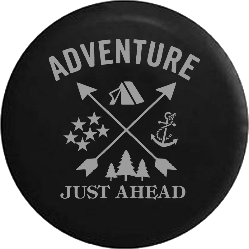 Adventure Just Ahead Camping Woods Anchor Stars Boating Hunting Offroad RV Camper Spare Tire Cover- Custom - TireCoverPro 